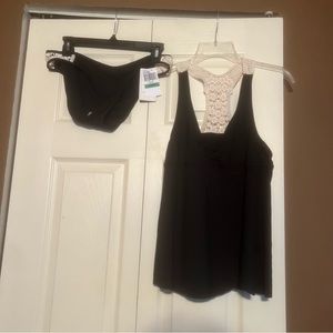 COPY - Lucky Brand Swimsuit Tankini 2 pc set Black Crochet Lace Size Large